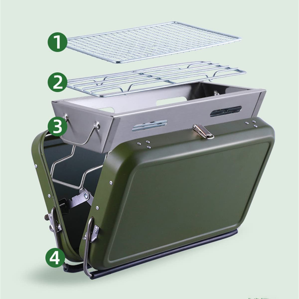 Parrilla de Carbón WgGUIF Plegable – Portátil de Acero Inoxidable con Rejilla, Ideal para Camping y Picnic