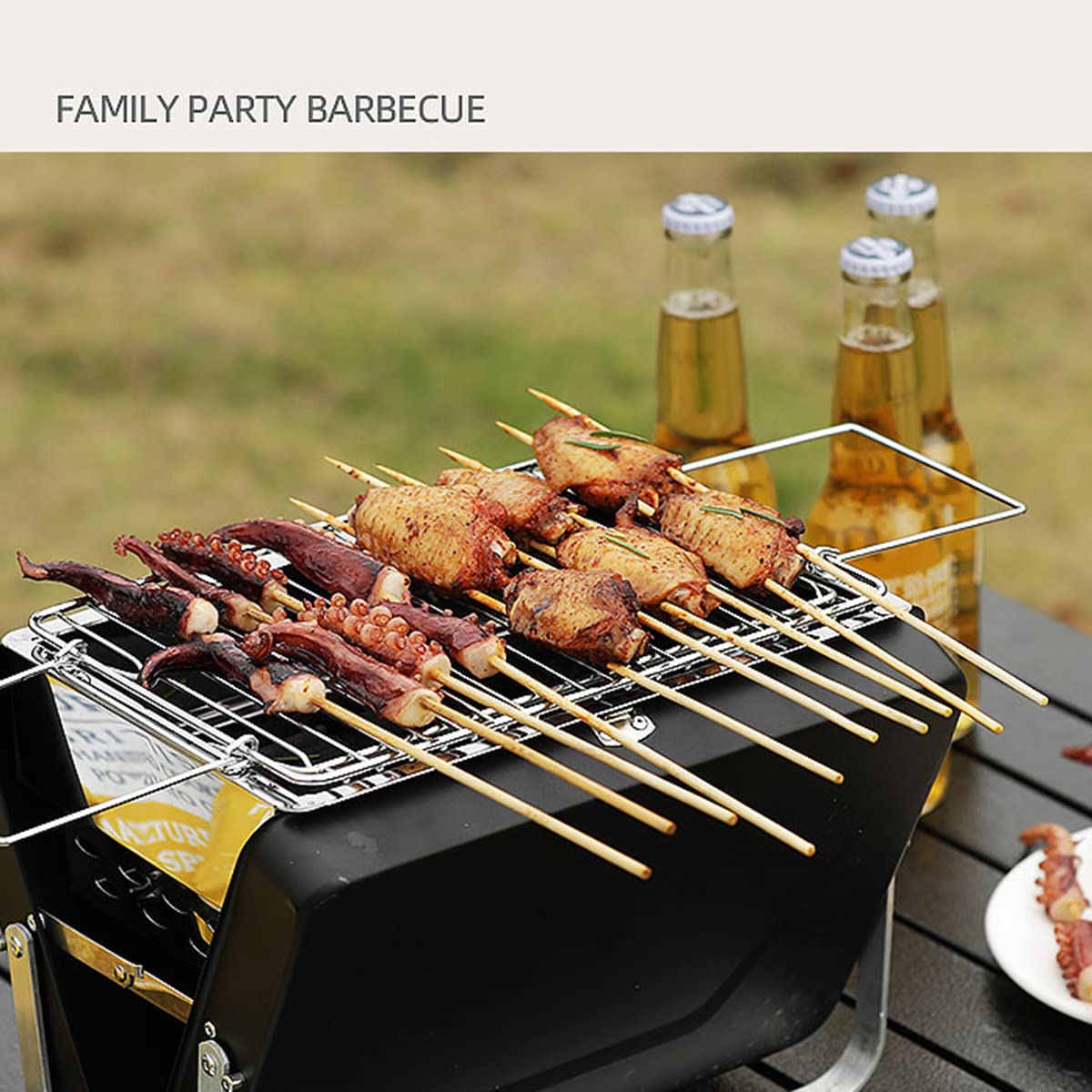 Parrilla de Carbón WgGUIF Plegable – Portátil de Acero Inoxidable con Rejilla, Ideal para Camping y Picnic