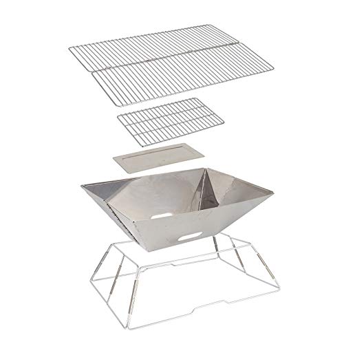 Parrilla de Carbón Portátil WgGUIF – Acero Inoxidable, Plegable, Resistente al Calor, Ideal para Camping y Exteriores
