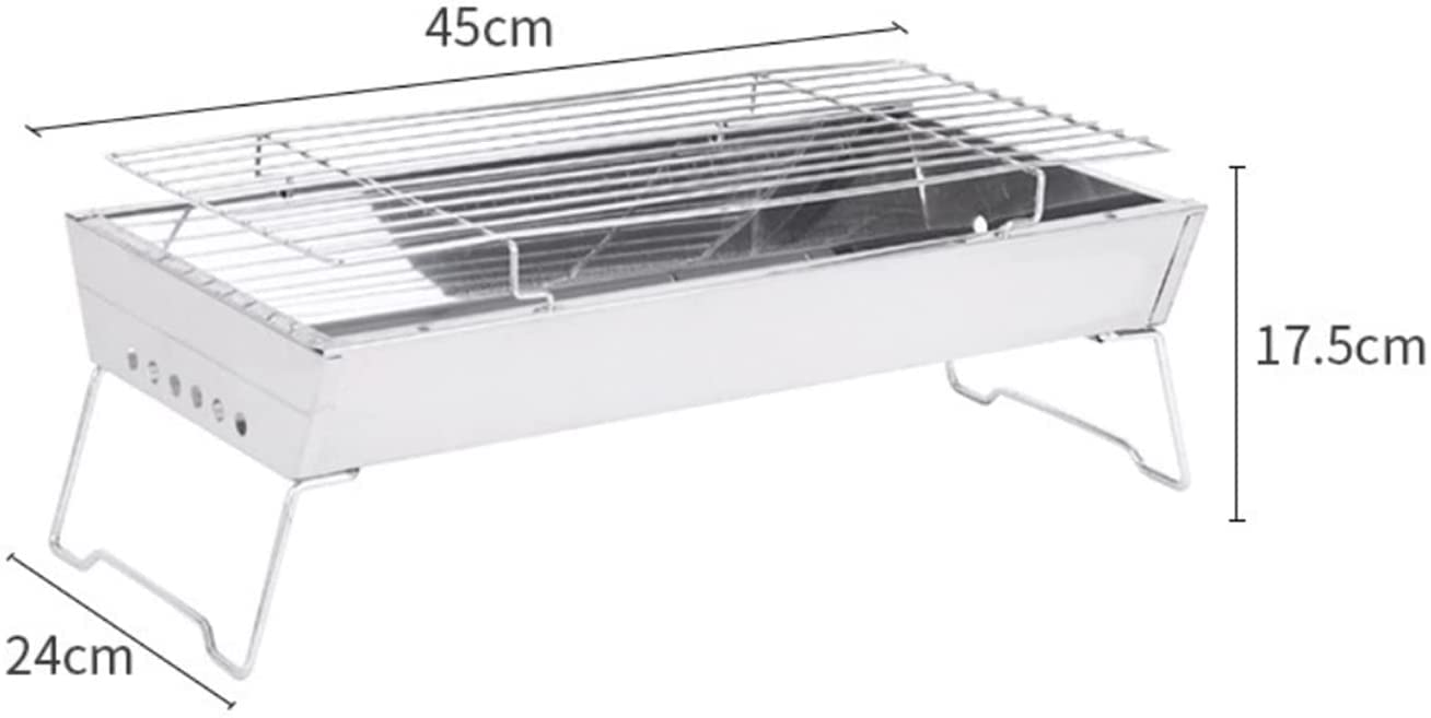 Parrilla de Carbón Portátil WgGUIF – Acero Inoxidable, Plegable, para Camping y Exteriores, Diseño Compacto y Ventilación Lateral