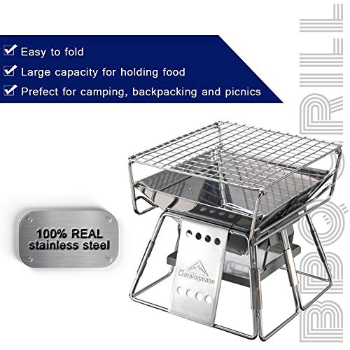 Parrilla de Carbón Portátil WgGUIF – Acero Inoxidable, Superficie Antiadherente, Plegable para Camping, Jardín y Picnic