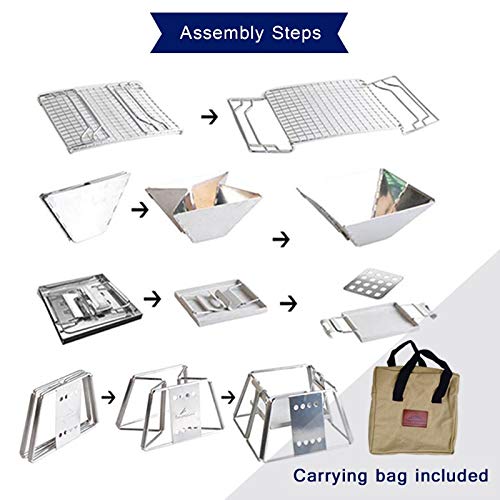 Parrilla de Carbón Portátil WgGUIF – Acero Inoxidable, Superficie Antiadherente, Plegable para Camping, Jardín y Picnic
