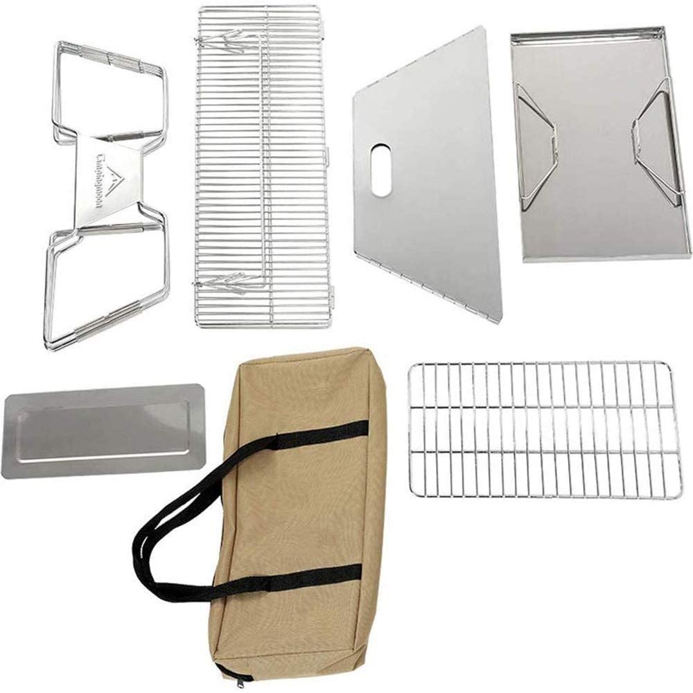 Parrilla Portátil WgGUIF de Acero Inoxidable – Plegable con Bandeja para Cenizas y Ventilación Inferior, Ideal para Picnic, Balcón y Camping (35×34×26 cm)