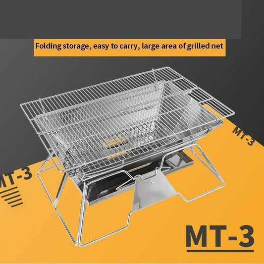 Parrilla Portátil WgGUIF de Acero Inoxidable – Plegable con Bandeja para Cenizas y Ventilación Inferior, Ideal para Picnic, Balcón y Camping (35×34×26 cm)