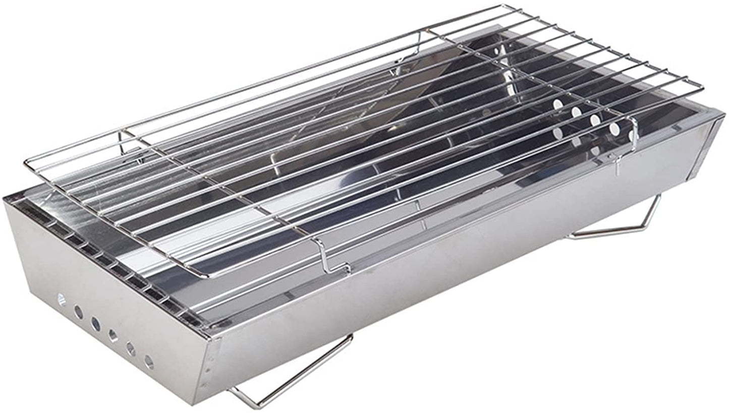 Parrilla de Carbón Portátil WgGUIF – Acero Inoxidable, Plegable, para Camping y Exteriores, Diseño Compacto y Ventilación Lateral