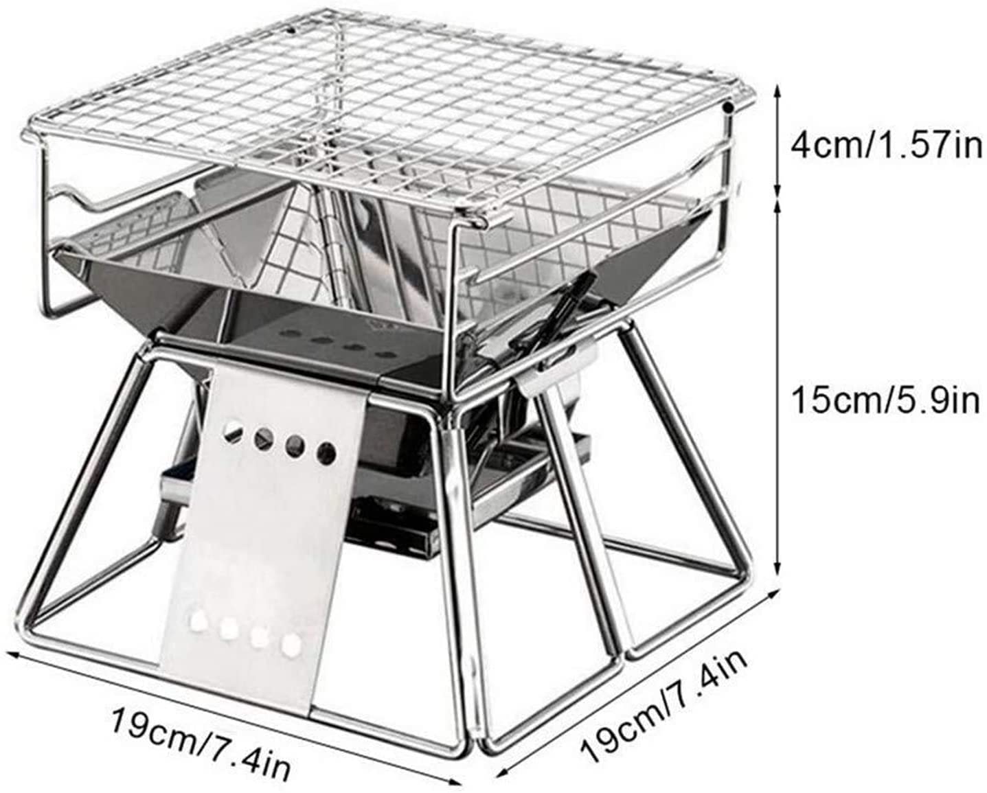 Parrilla de Carbón Portátil WgGUIF – BBQ Plegable de Acero Inoxidable con Altura Ajustable y Superficie Antiadherente para Camping y Exterior