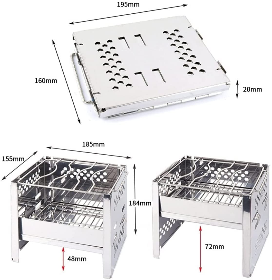 Parrilla de Gas WgGUIF Plegable – Acero Inoxidable con Rejilla, Portátil para Barbacoa al Aire Libre