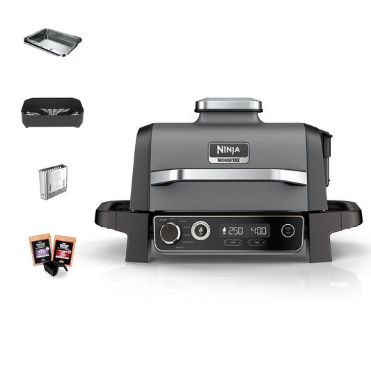 Parrilla Eléctrica de Exterior 7 en 1 Ninja Woodfire OG701EU – Freidora de Aire, Ahumador, Horno, Resistente a la Intemperie, Portátil, Multicolor