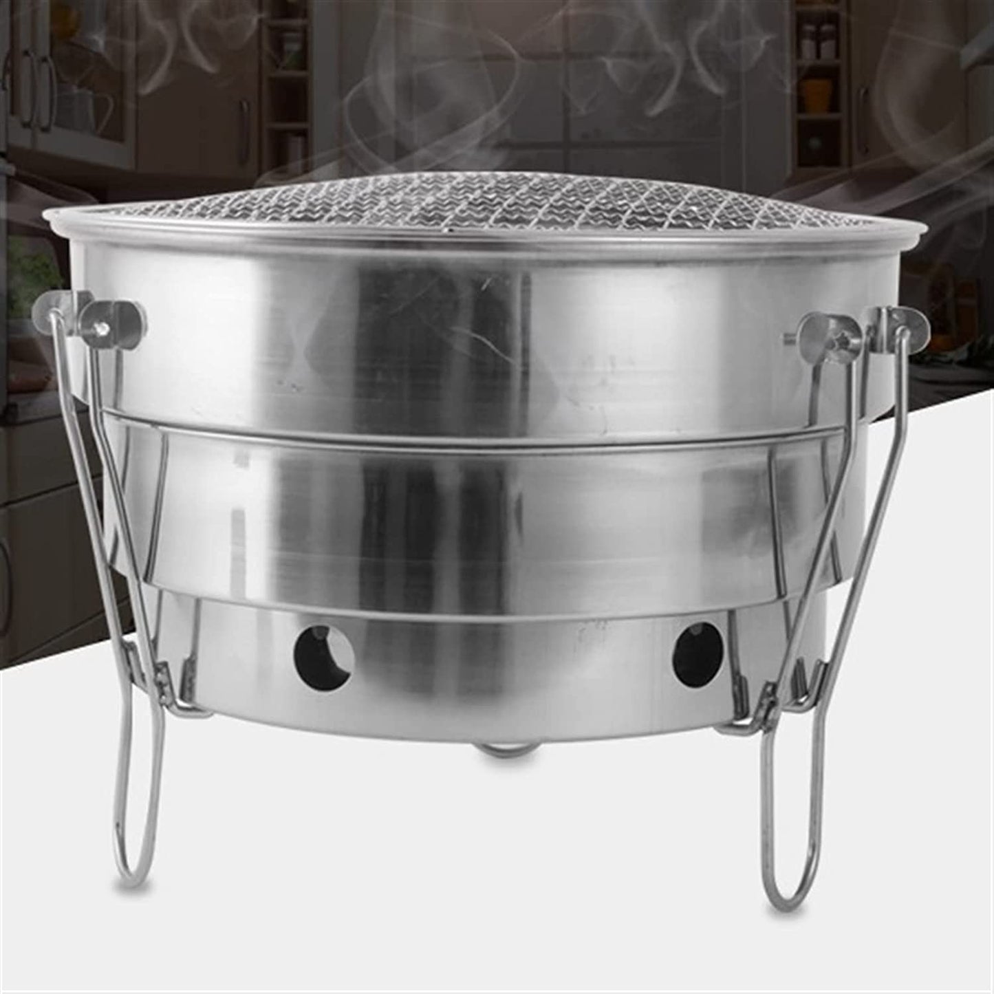 Parrilla de Carbón Portátil WgGUIF – Acero Inoxidable, Termómetro Integrado, Plegable para Picnic, Camping y Jardín