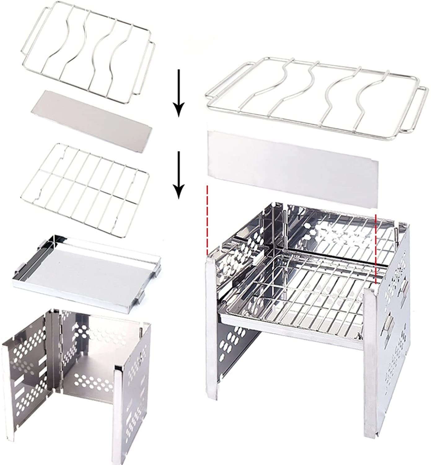 Parrilla de Gas WgGUIF Plegable – Acero Inoxidable con Rejilla, Portátil para Barbacoa al Aire Libre