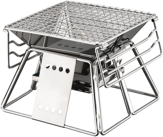 Parrilla de Carbón Portátil WgGUIF – BBQ Plegable de Acero Inoxidable con Altura Ajustable y Superficie Antiadherente para Camping y Exterior