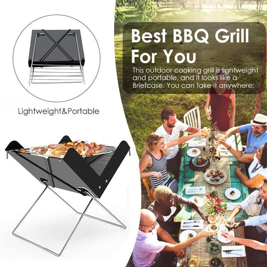 Parrilla de Carbón WgGUIF Plegable Tipo X – Portátil de Acero Inoxidable para Camping, Picnic y Exterior