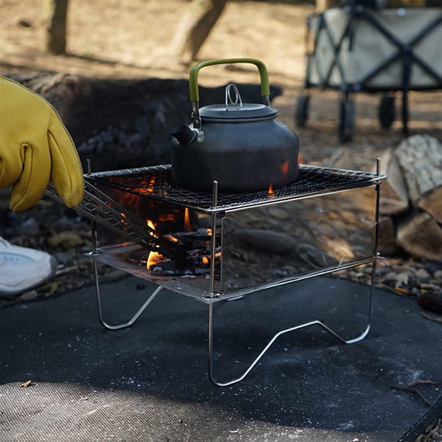 Parrilla de Carbón Portátil WgGUIF – Acero Inoxidable, Plegable y Desmontable, con Termómetro, Ideal para Picnic, Senderismo y Camping**