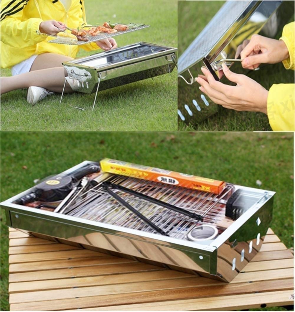 Parrilla de Carbón Plegable WgGUIF – Portátil de Acero Inoxidable para Camping, Picnic y Jardín
