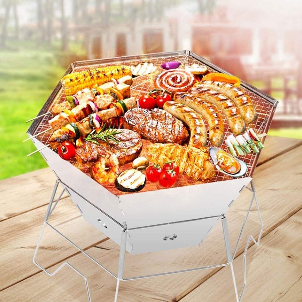 Parrilla de Carbón WgGUIF Plegable – Portátil, de Acero Inoxidable, Compacta y Fácil de Transportar, con Rejilla Reforzada