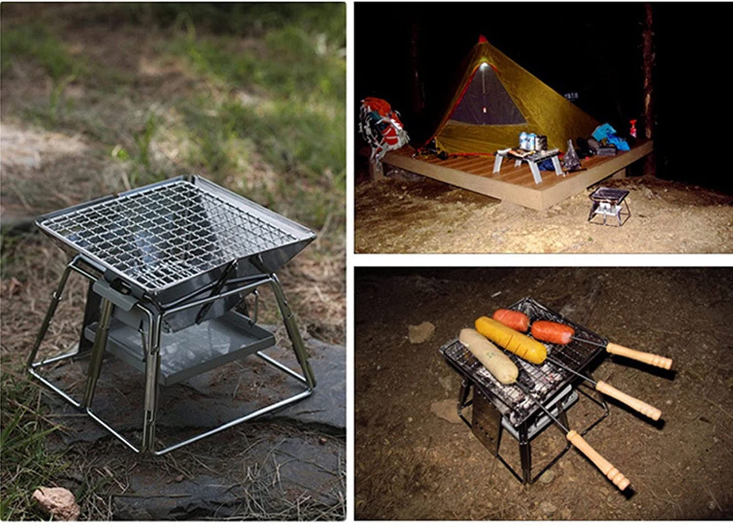 Parrilla de Carbón Portátil WgGUIF – BBQ Plegable de Acero Inoxidable con Altura Ajustable y Superficie Antiadherente para Camping y Exterior