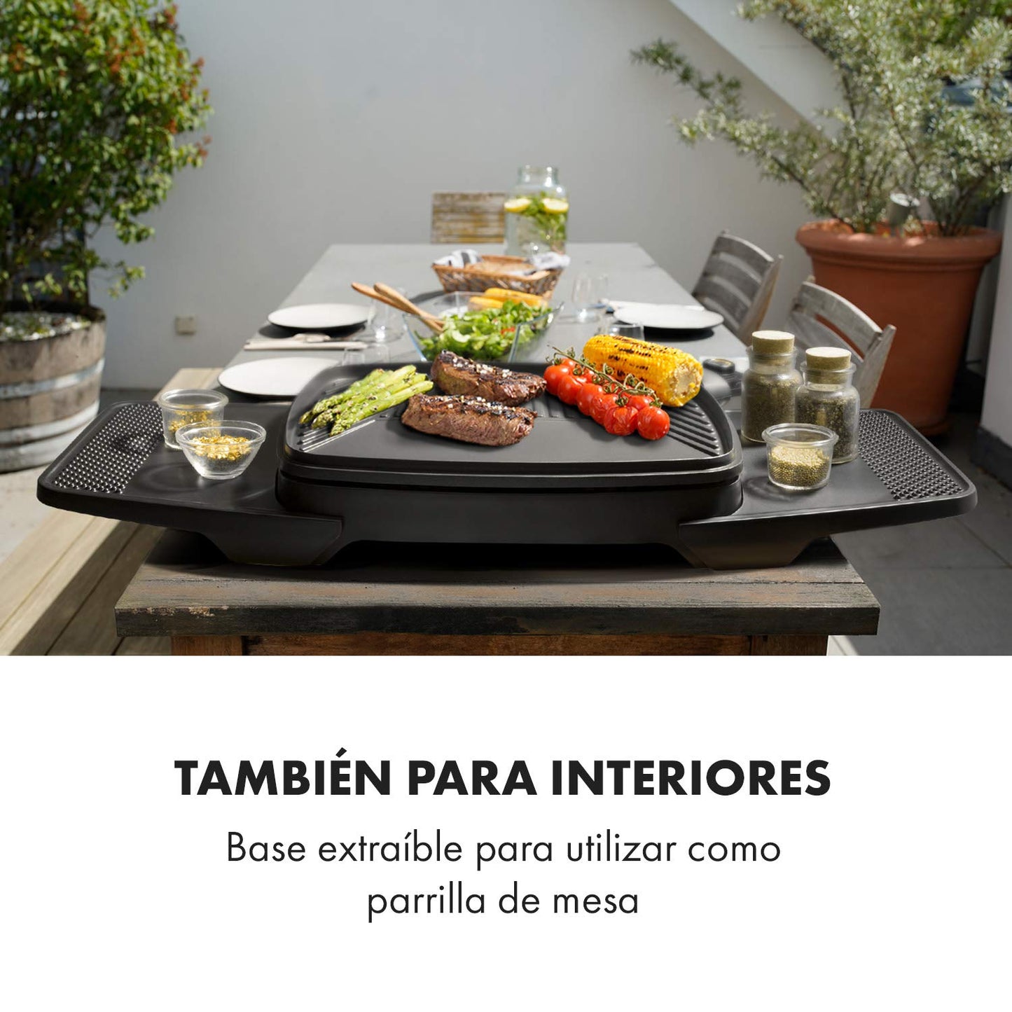 Parrilla Eléctrica 2000W Klarstein Gatsby – Antiadherente, Termostato Integrado, Uso Interior/Exterior, Acero Inoxidable, Beige/Negro