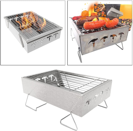 Parrilla de Carbón Portátil WgGUIF – Mini BBQ Plegable de Acero Inoxidable, Ideal para Camping y Exteriores