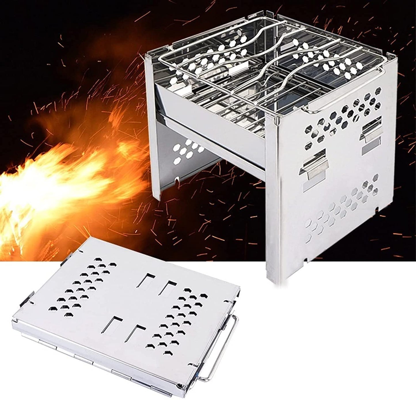 Parrilla de Gas WgGUIF Plegable – Acero Inoxidable con Rejilla, Portátil para Barbacoa al Aire Libre