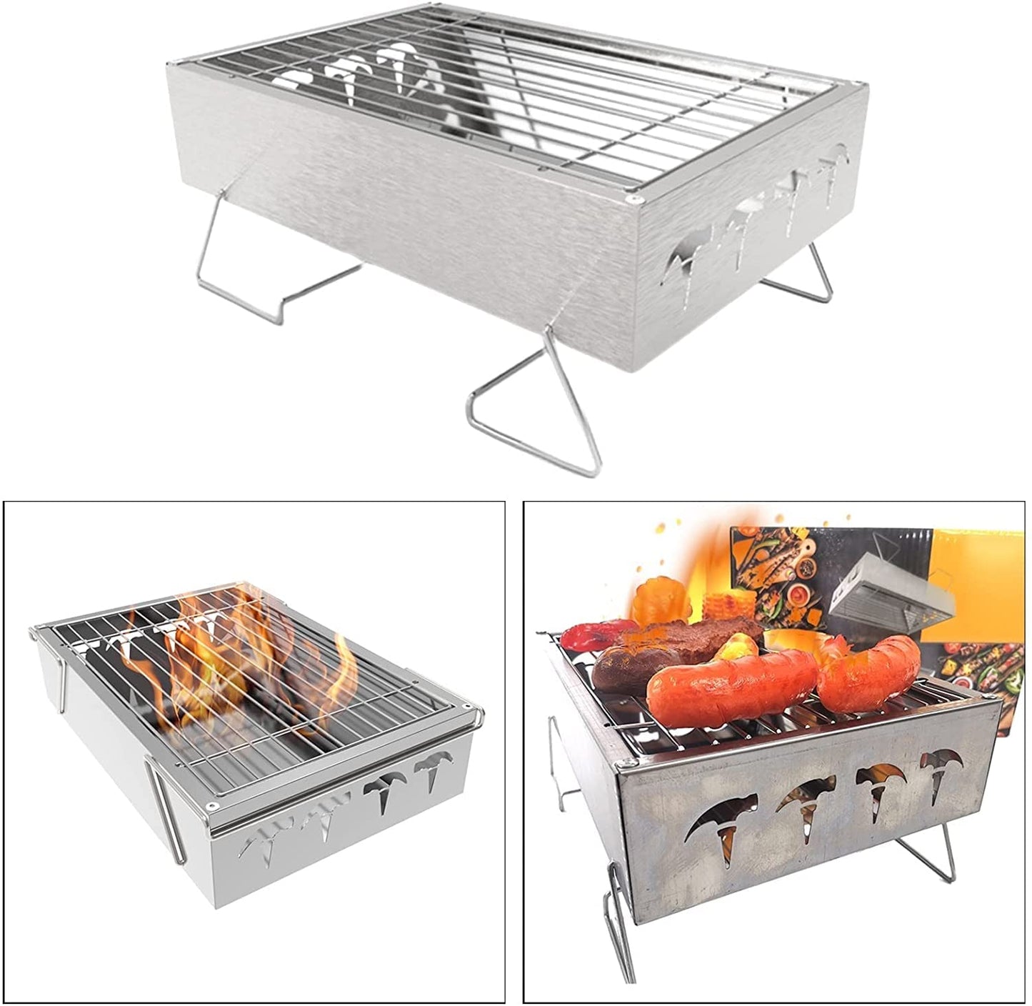 Parrilla de Carbón Portátil WgGUIF – Mini BBQ Plegable de Acero Inoxidable, Ideal para Camping y Exteriores