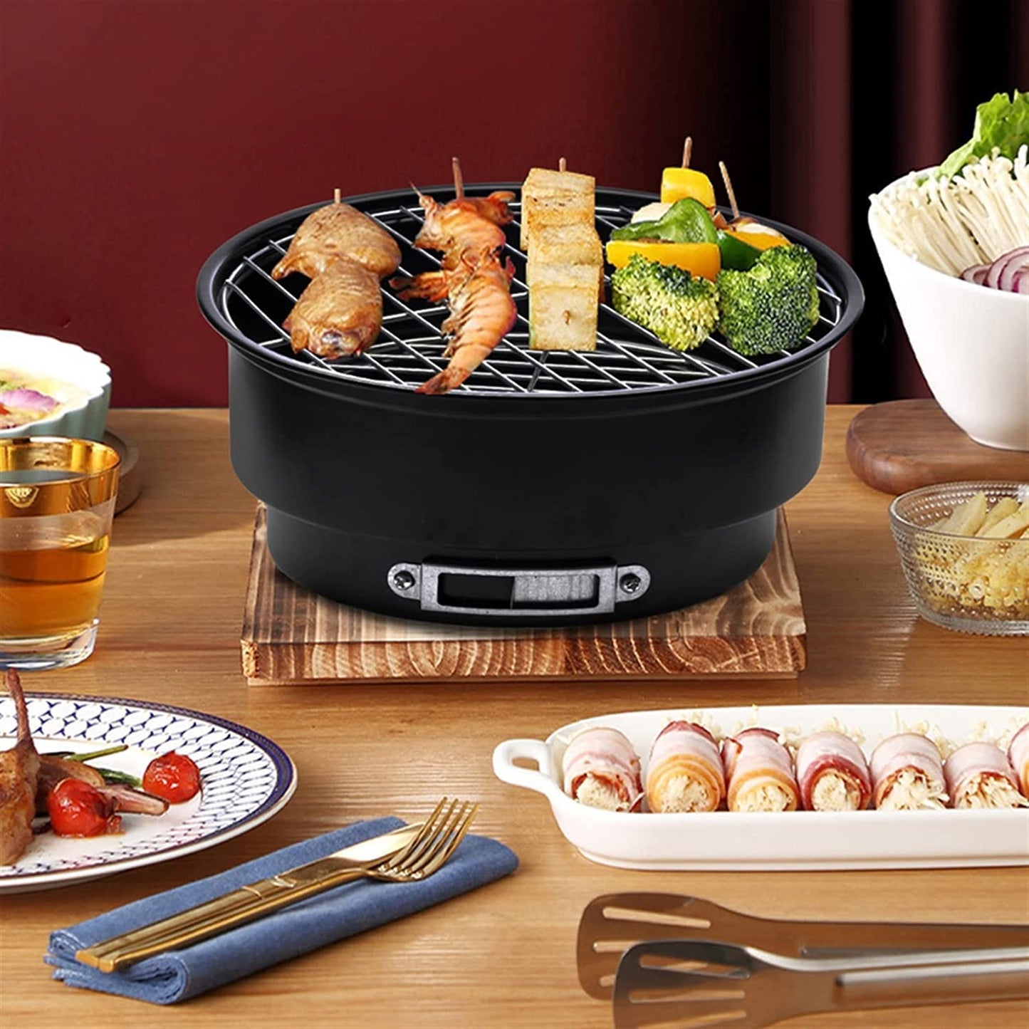 Parrilla de Carbón Portátil WgGUIF – BBQ Plegable de Acero Inoxidable con Control de Temperatura, Ideal para Jardín, Camping y Playa