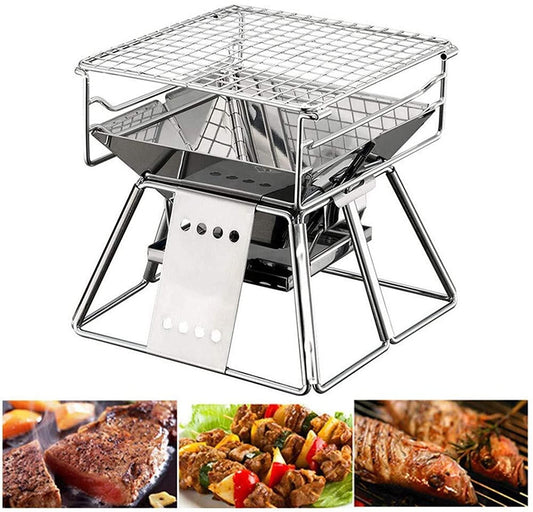 Parrilla de Carbón Portátil WgGUIF – BBQ Plegable de Acero Inoxidable con Altura Ajustable y Superficie Antiadherente para Camping y Exterior