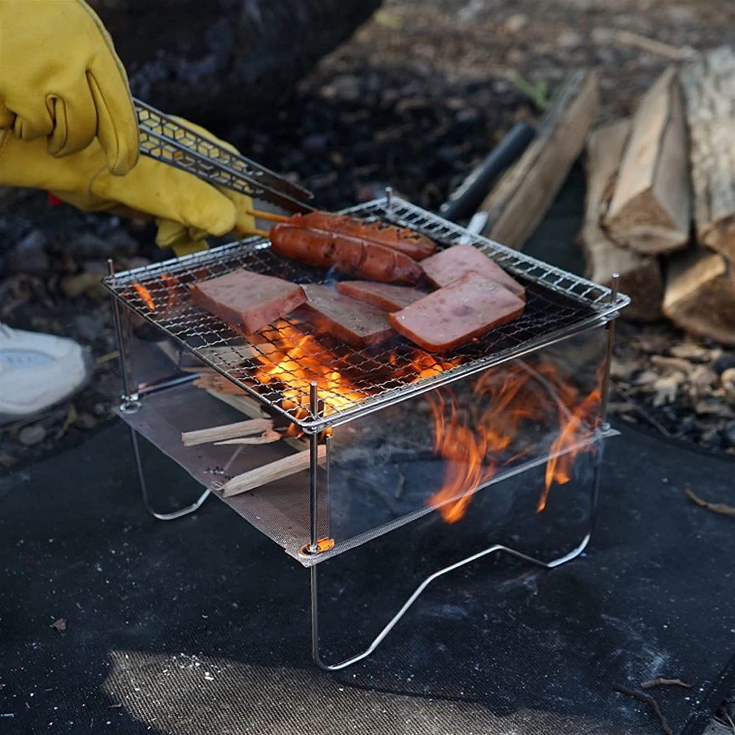 Parrilla de Carbón Portátil WgGUIF – Acero Inoxidable, Plegable y Desmontable, con Termómetro, Ideal para Picnic, Senderismo y Camping**