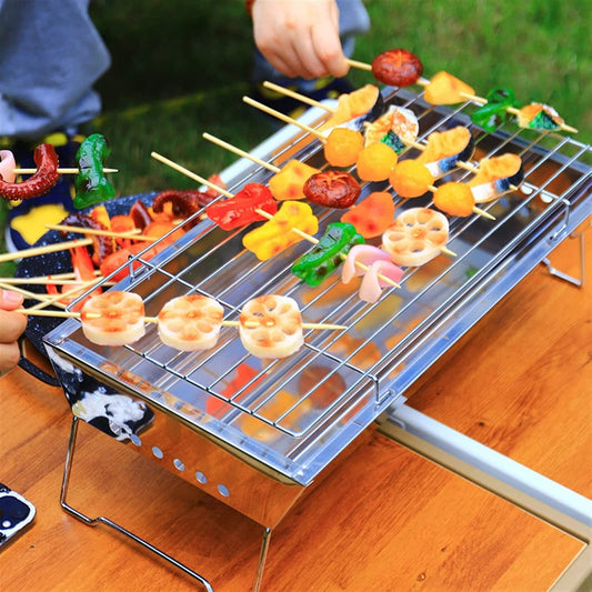 Parrilla de Carbón Portátil WgGUIF – Acero Inoxidable, Plegable, para Camping y Exteriores, Diseño Compacto y Ventilación Lateral
