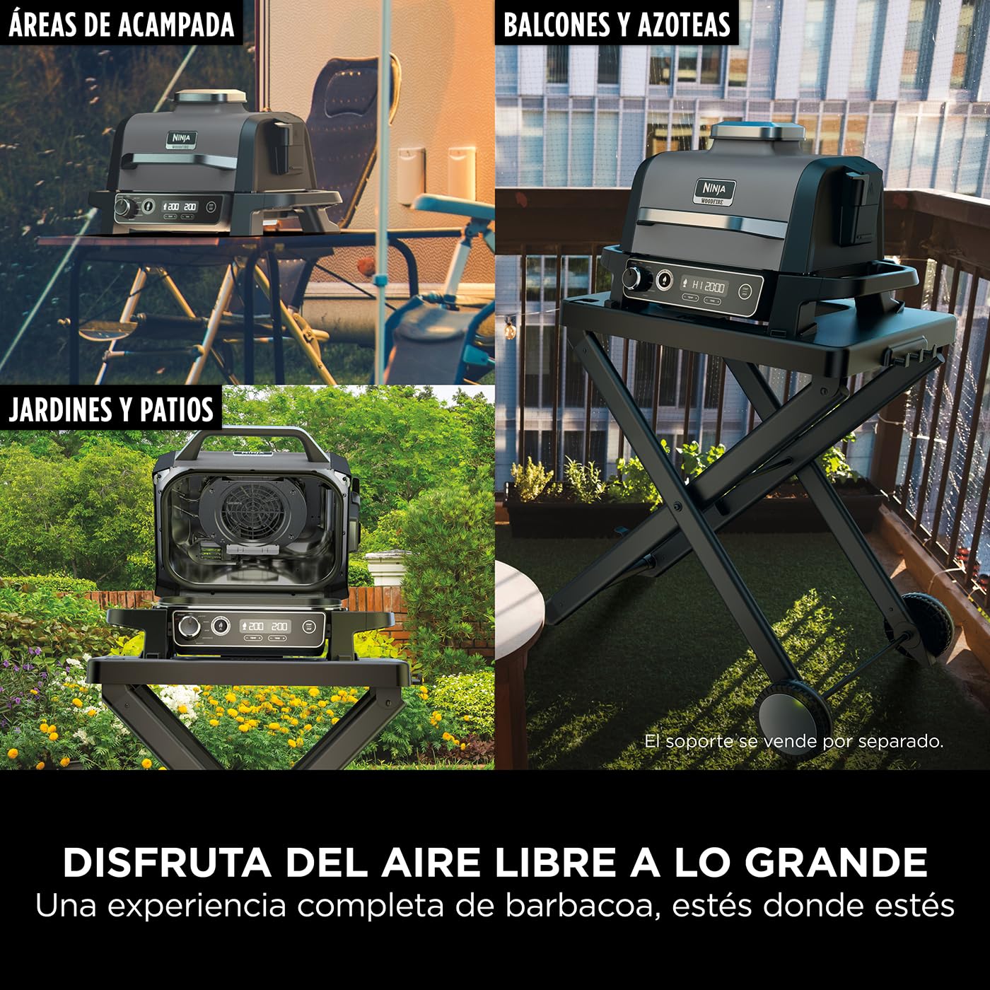 Parrilla Eléctrica de Exterior 7 en 1 Ninja Woodfire OG701EU – Freidora de Aire, Ahumador, Horno, Resistente a la Intemperie, Portátil, Multicolor