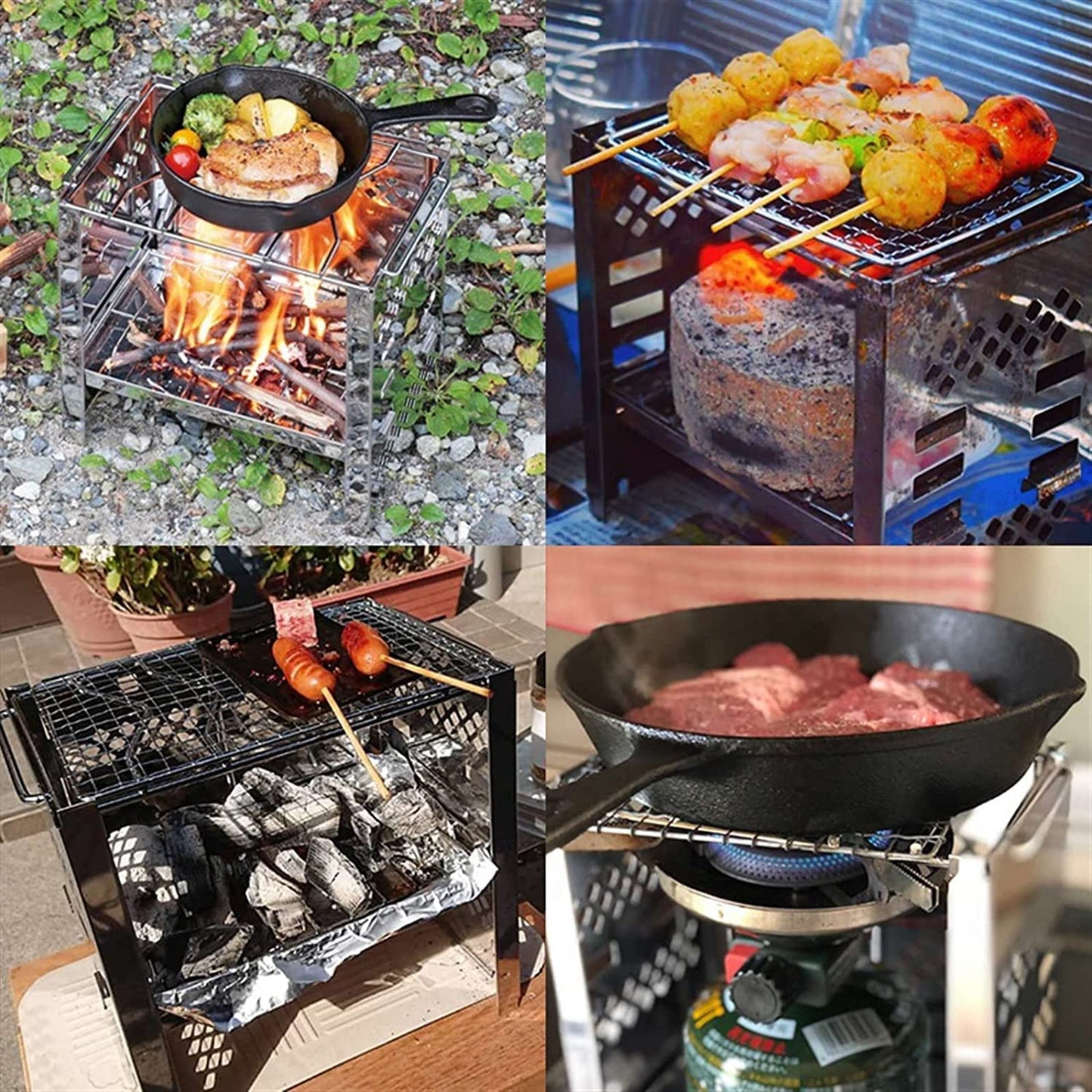 Parrilla de Gas WgGUIF Plegable – Acero Inoxidable con Rejilla, Portátil para Barbacoa al Aire Libre